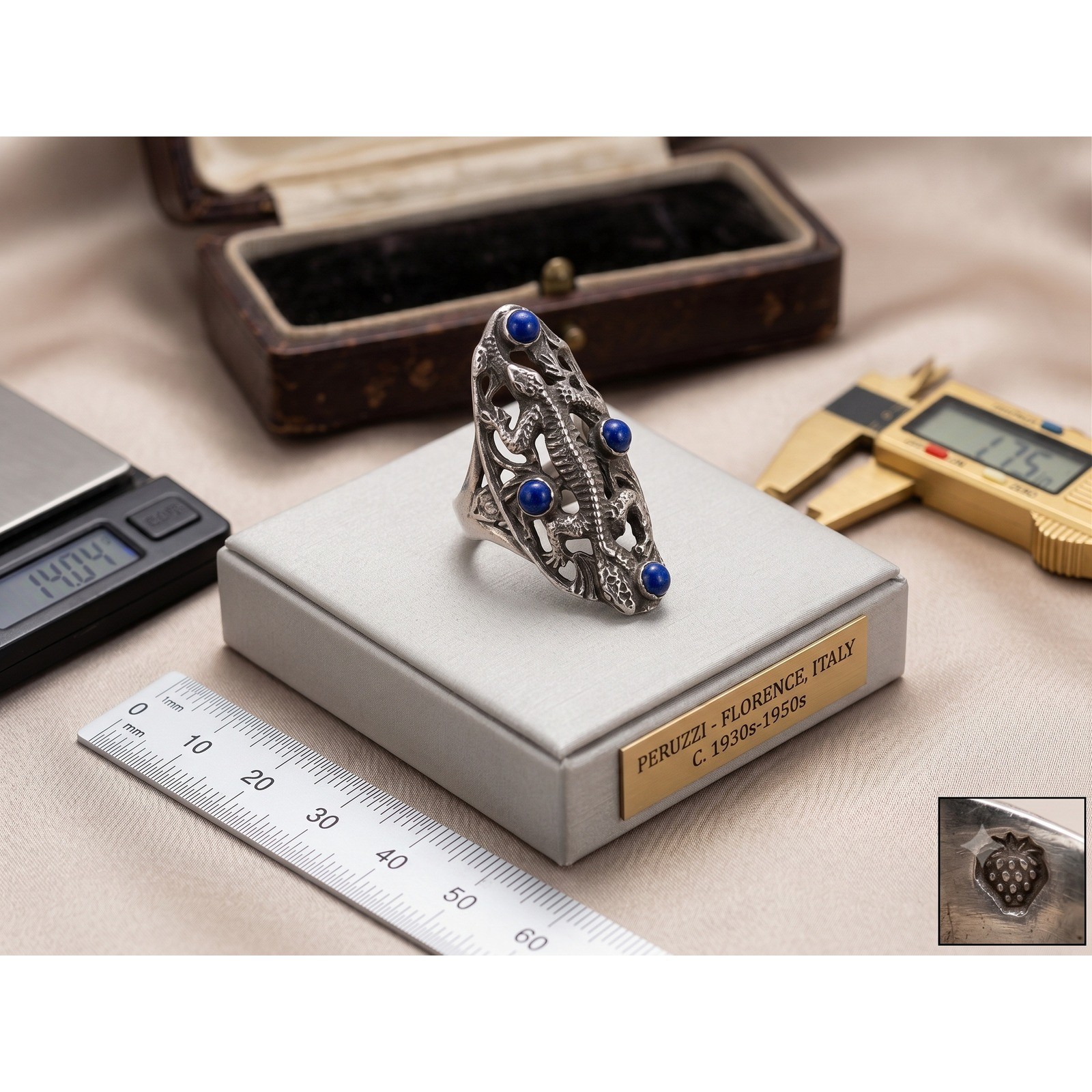 Peruzzi Italy 800 Silver Lizard Ring Vintage Florentine Statement