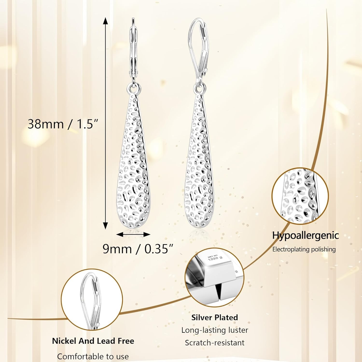 Trendy Long Teardrop Dangle Earrings for Women – Sterling Silver & Gold Plated