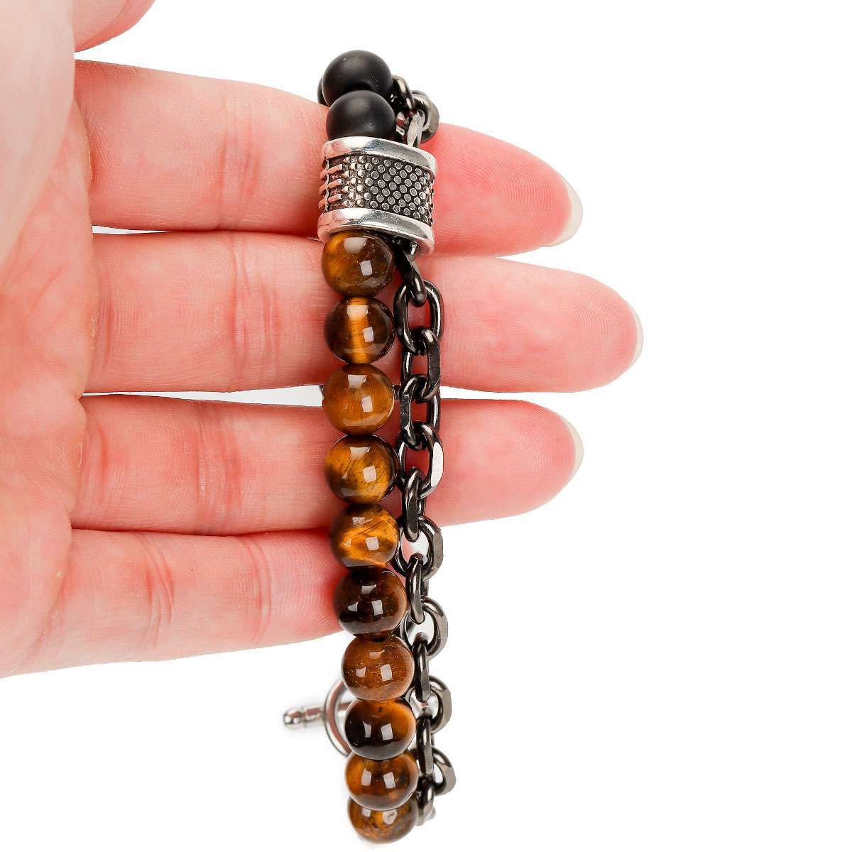 Stainless Steel Bracelets Natural Map Stone Men’s Women Beaded Tiger Eye Jewelry