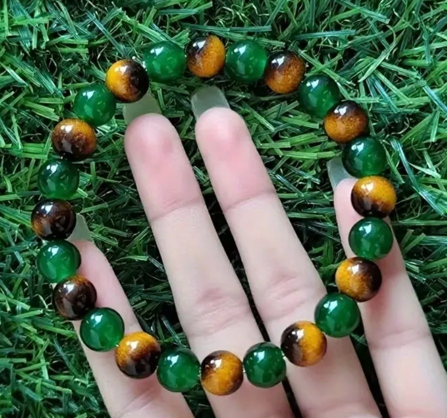 Money Bracelet Tiger Eye Green Crystal Attract Wealth Luck Free Ship US Seller