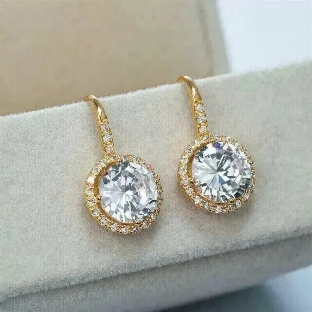 2Ct Round Cut Simulated Diamond Drop Dangle Earrings 14k Yellow Gold Plated