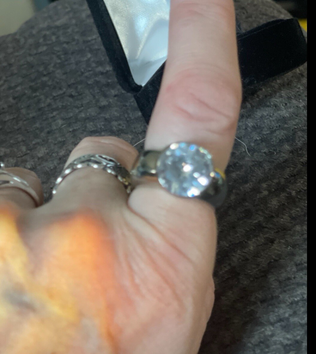 Bud To Rose L Signed SilverTone Stainless Clear Solitaire Crystal Sz 8 Ring-NWT