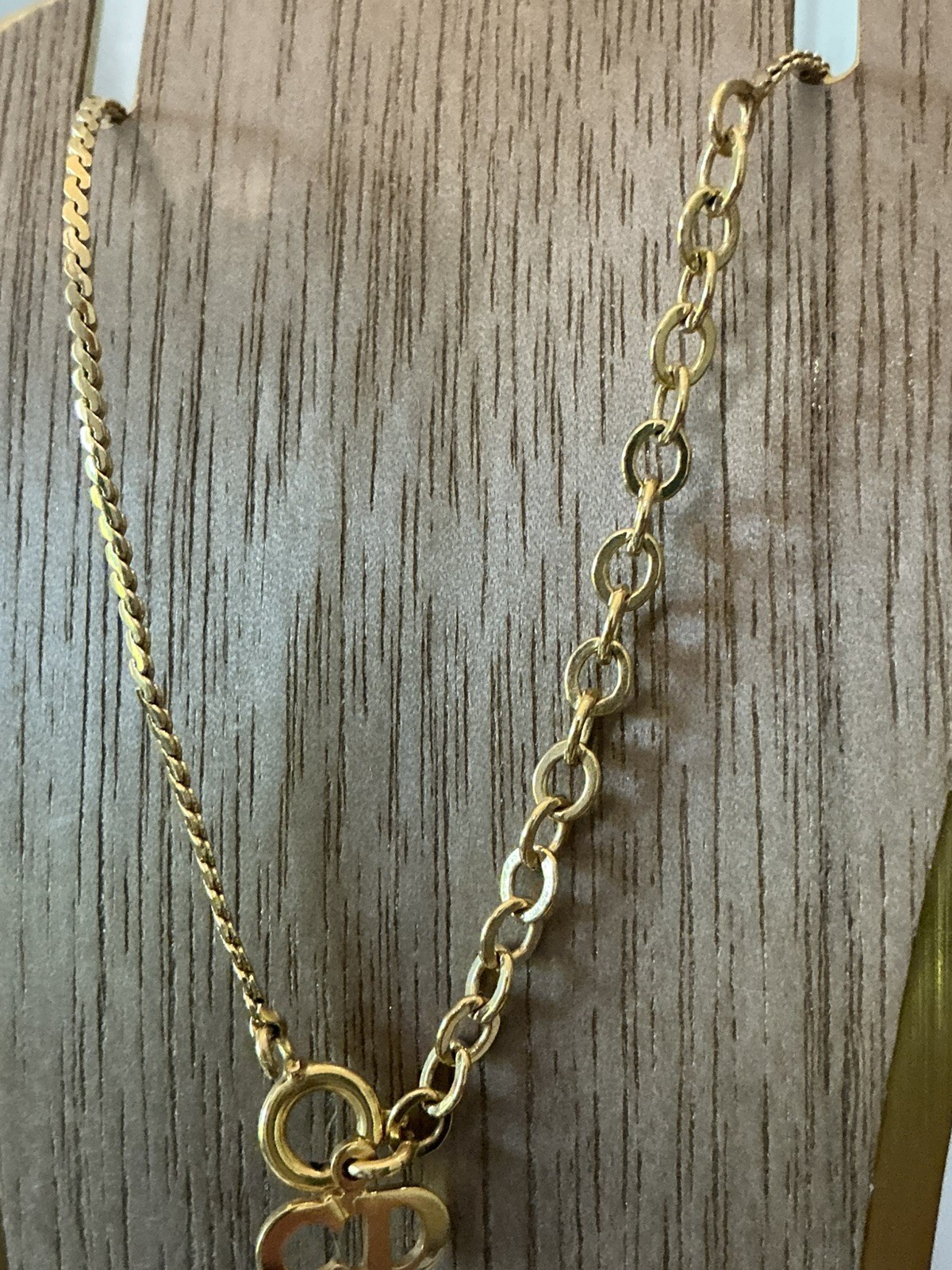 Auth Christian Dior CD Logo Accessory Vintage Pendant Necklace Gold Plated GOOD