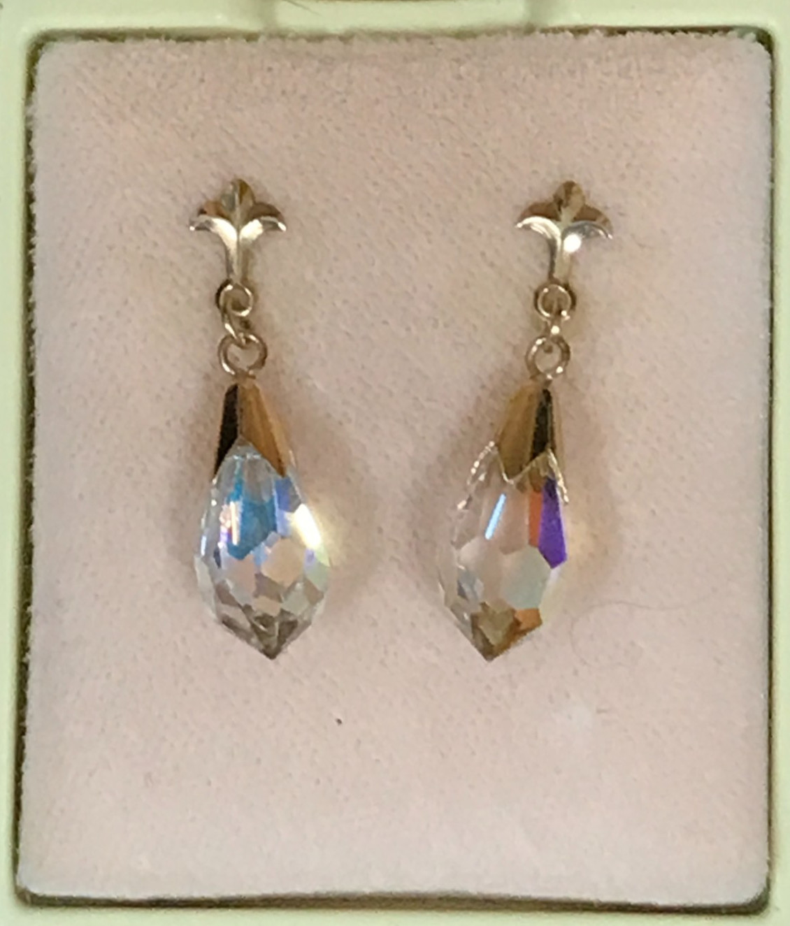 Vintage Crystal Drop Earrings Gold Coloured Metal Stud Top Boxed 2.3cm