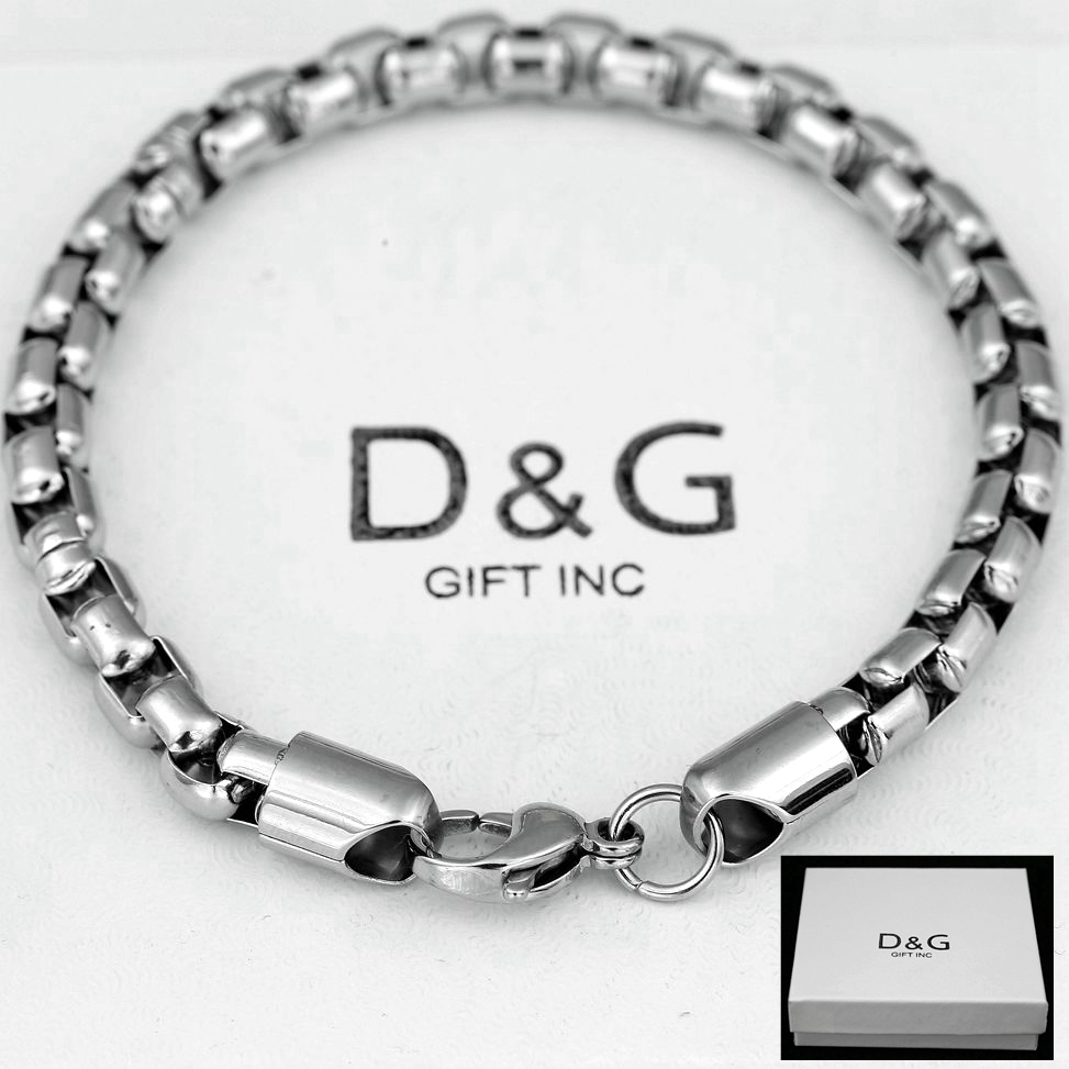 Men’s 8.5″Stainless Steel 7mm Round Box Chain Bracelet Smooth High Polish*BOX