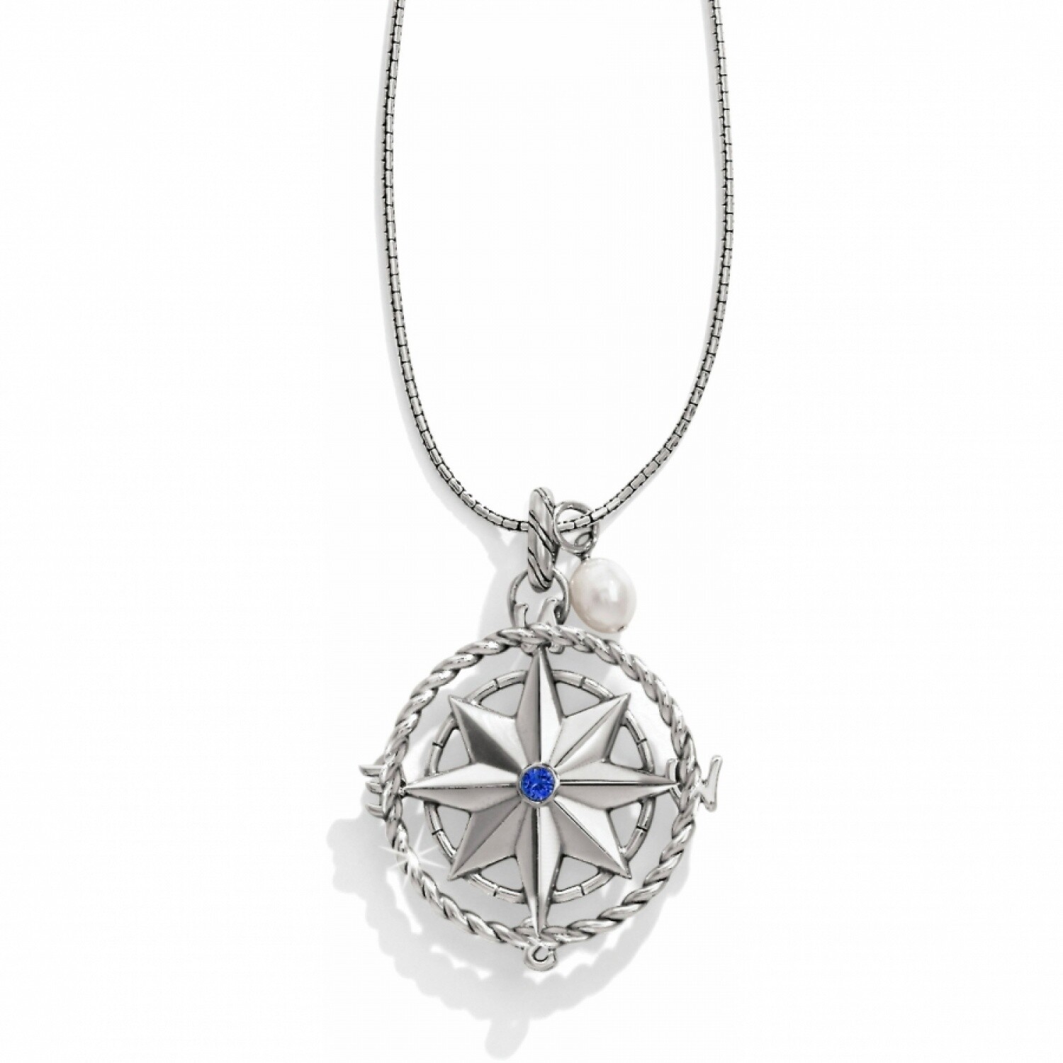 NWT Brighton INDIGO BEACH COMPASS Reversible Convertible Silver Necklace MSRP$82