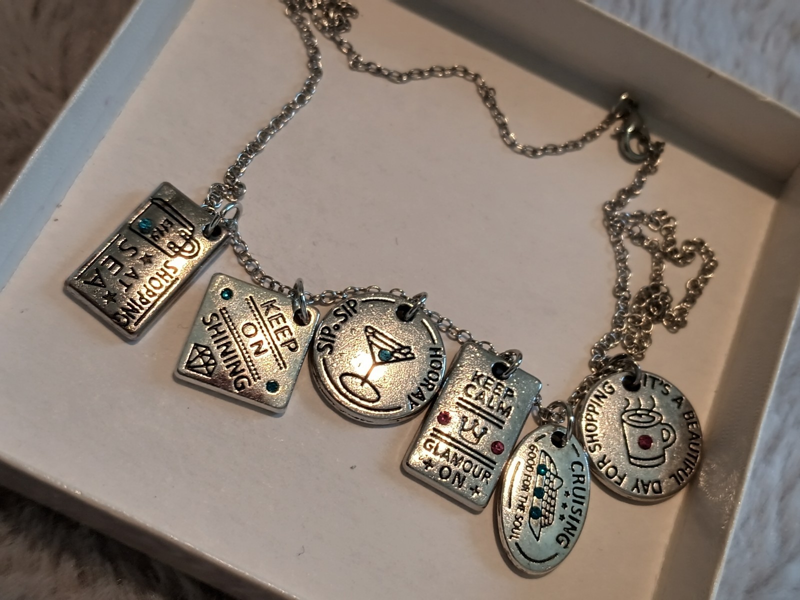 EFFY At Sea Cruise Shopping Charms Grandma Souvenir Necklace Costume Jewelry