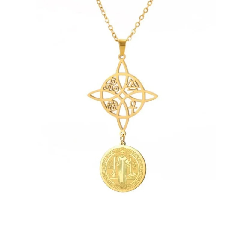 Triple Amulets Protection Necklace Featuring Witch Knot Pentagram Tetragramaton