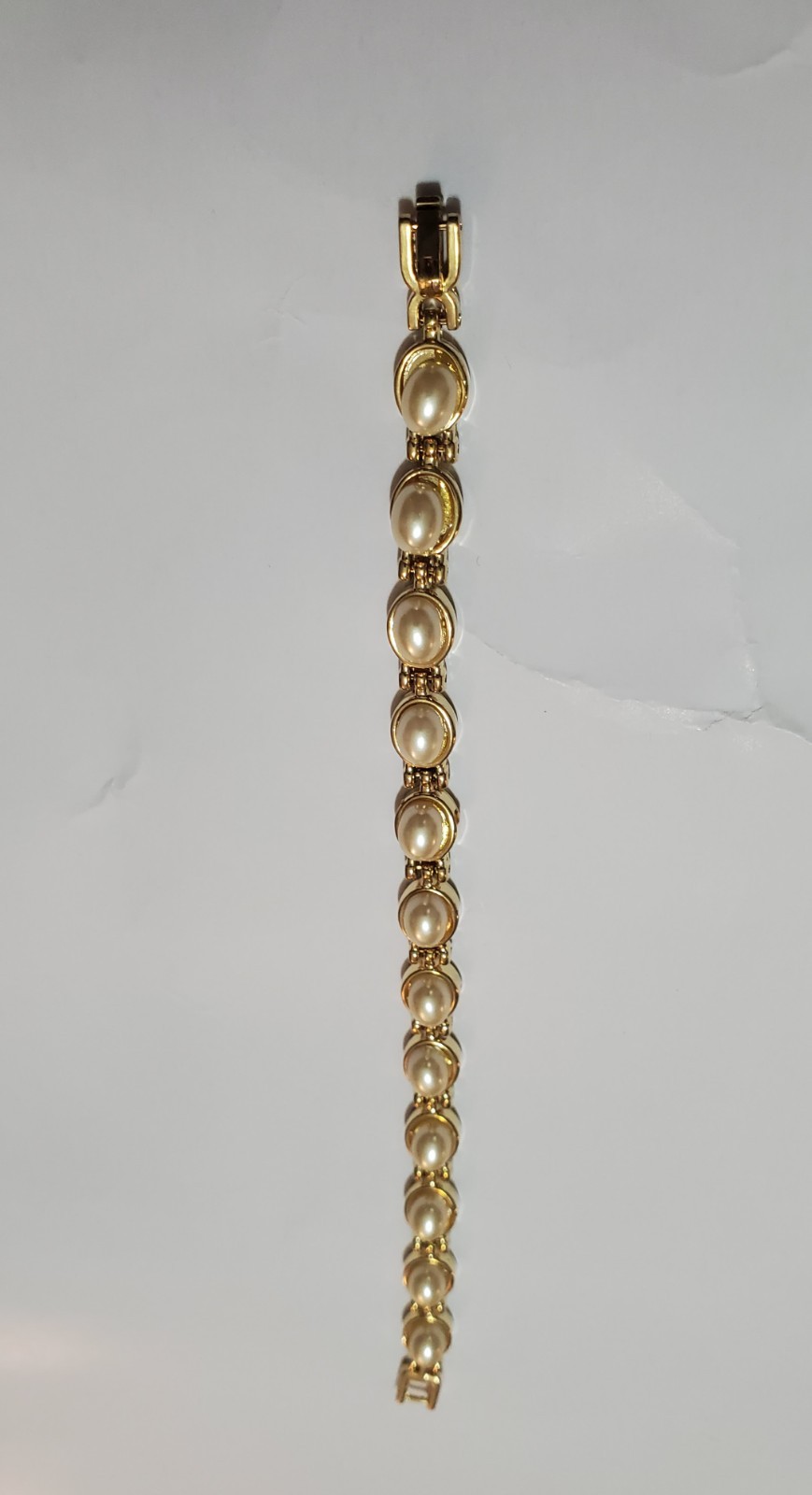 Men Women MAGNETIC BRACELET Sz 7″ Oval High Raised Pearl-Like Stones GOLDTONE💝