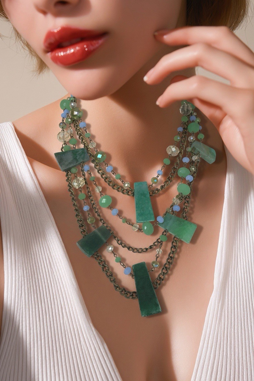 Layered Necklace, Green Amazonite Necklace