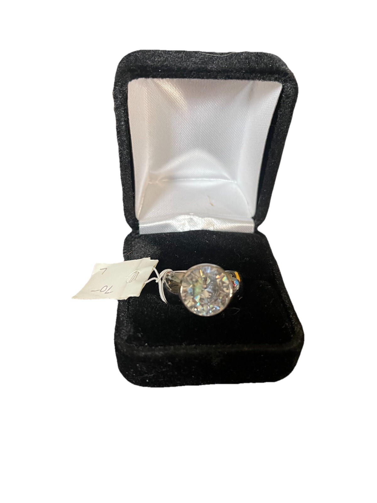 Bud To Rose L Signed SilverTone Stainless Clear Solitaire Crystal Sz 8 Ring-NWT