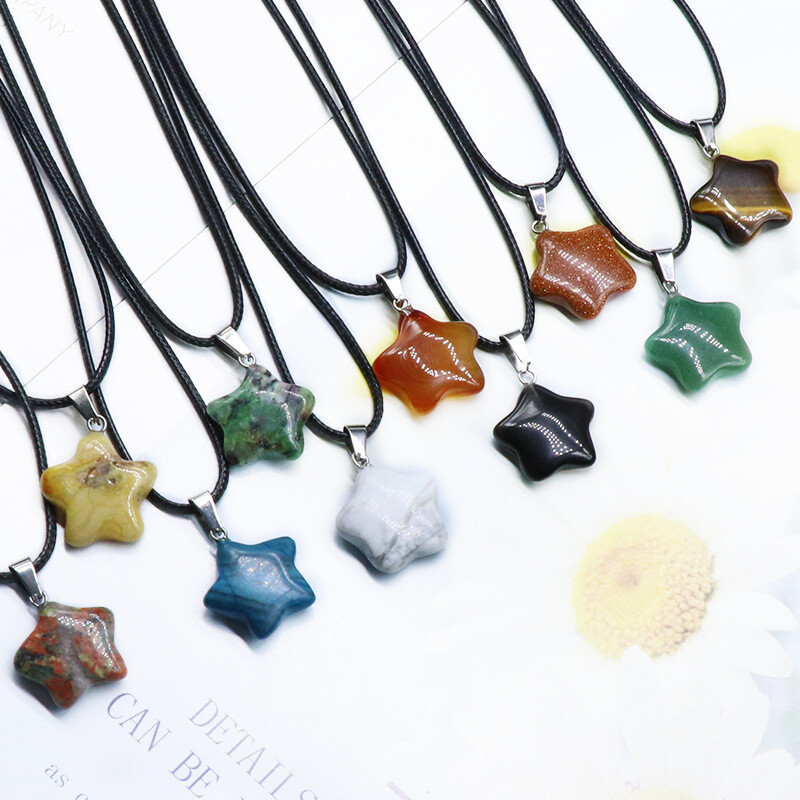 Wholesale 50pcs Natural Mixed Stone Star Shaped Pendant Bead for Jewelry 20mm