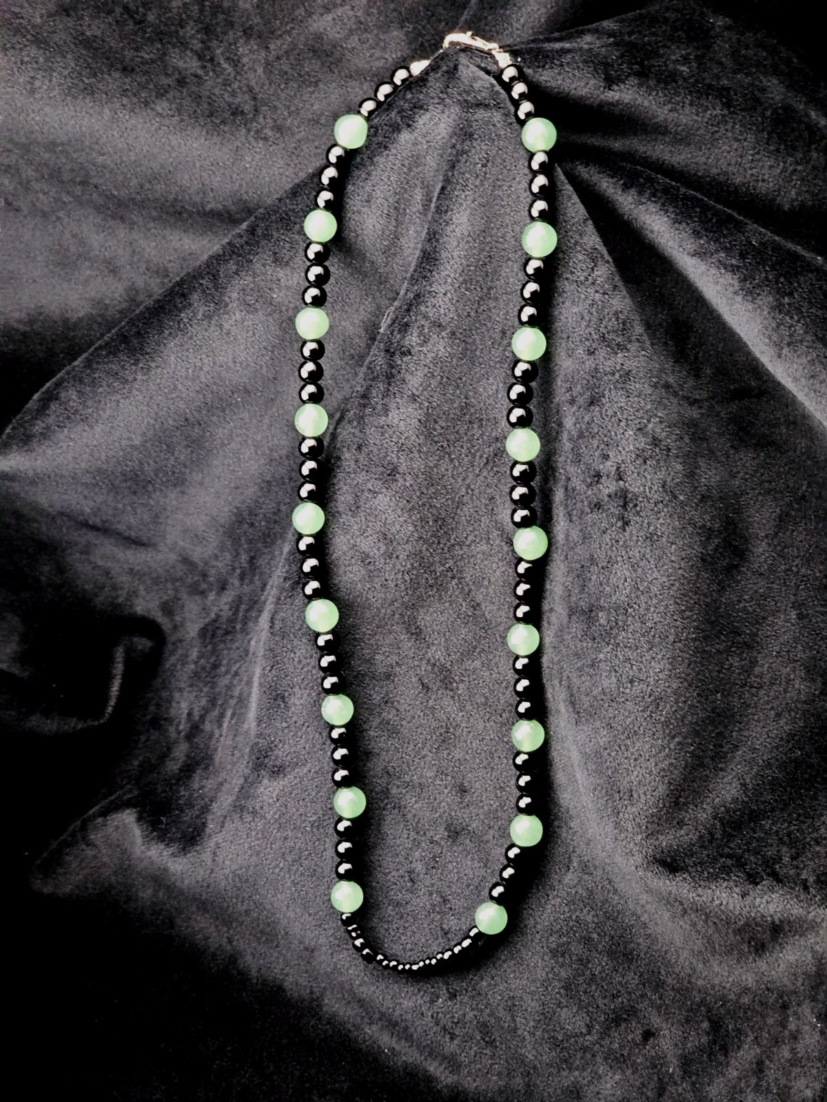 Vintage Aventurine & Onyx Necklace 19″ Polished Round Beads 30g