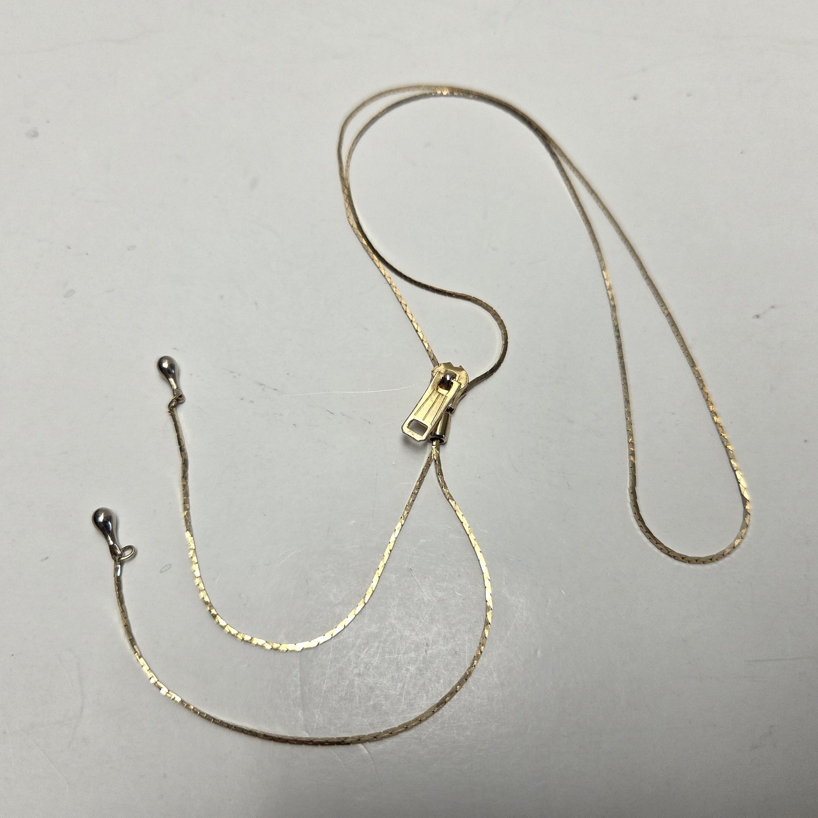 Vintage Zipper Lariat snake chain Gold-tone slide closure necklace USA 18″