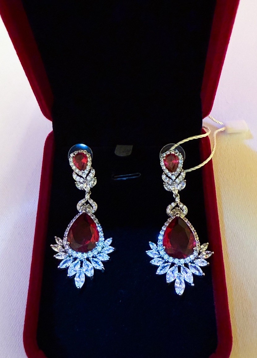 $95 ❤️ 2.2” Red rhinestone earrings wedding prom party formal evening earrings