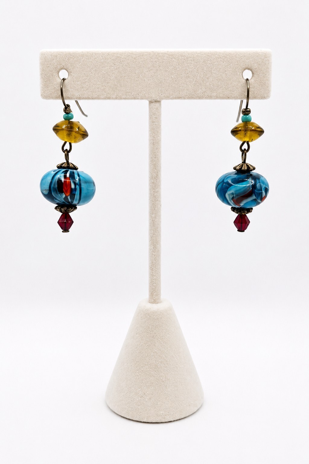 Handmade Artisan Glass Bead Dangle Earrings – Colorful Lampwork Earrings