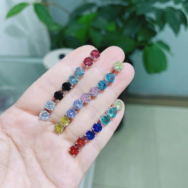 Colorful AAA Cubic Zirconia Stud Earrings Women’s Four-claw Cute Zircon Stud Ear