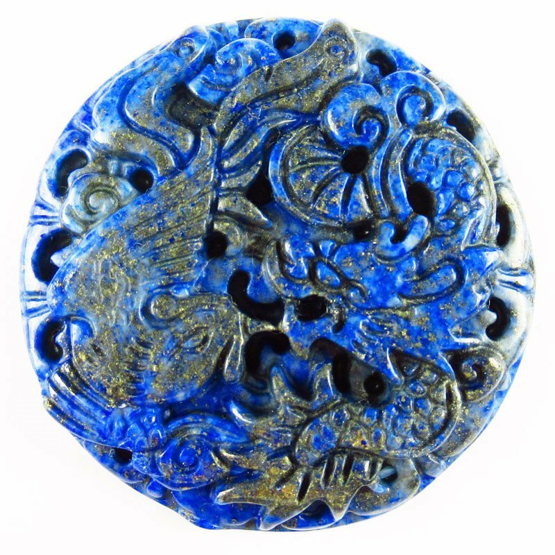 30g 46x7mm Carved Lapis Lazuli Dragon and Phoenix Pendant Bead (send randomly)