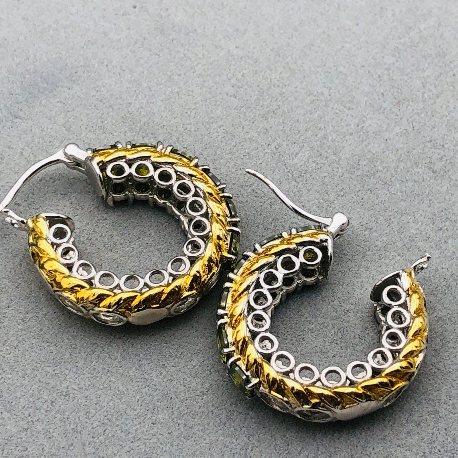 Karis Hoop Earrings Simulated Peridot Green Gold Tone Silver Tone Mixed Metal