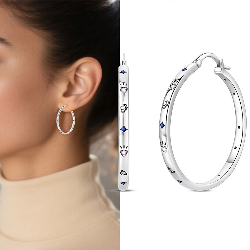 PANDACH 925 Sterling Silver Large Hoop Earrings with Colorful CZ for Women Gifts