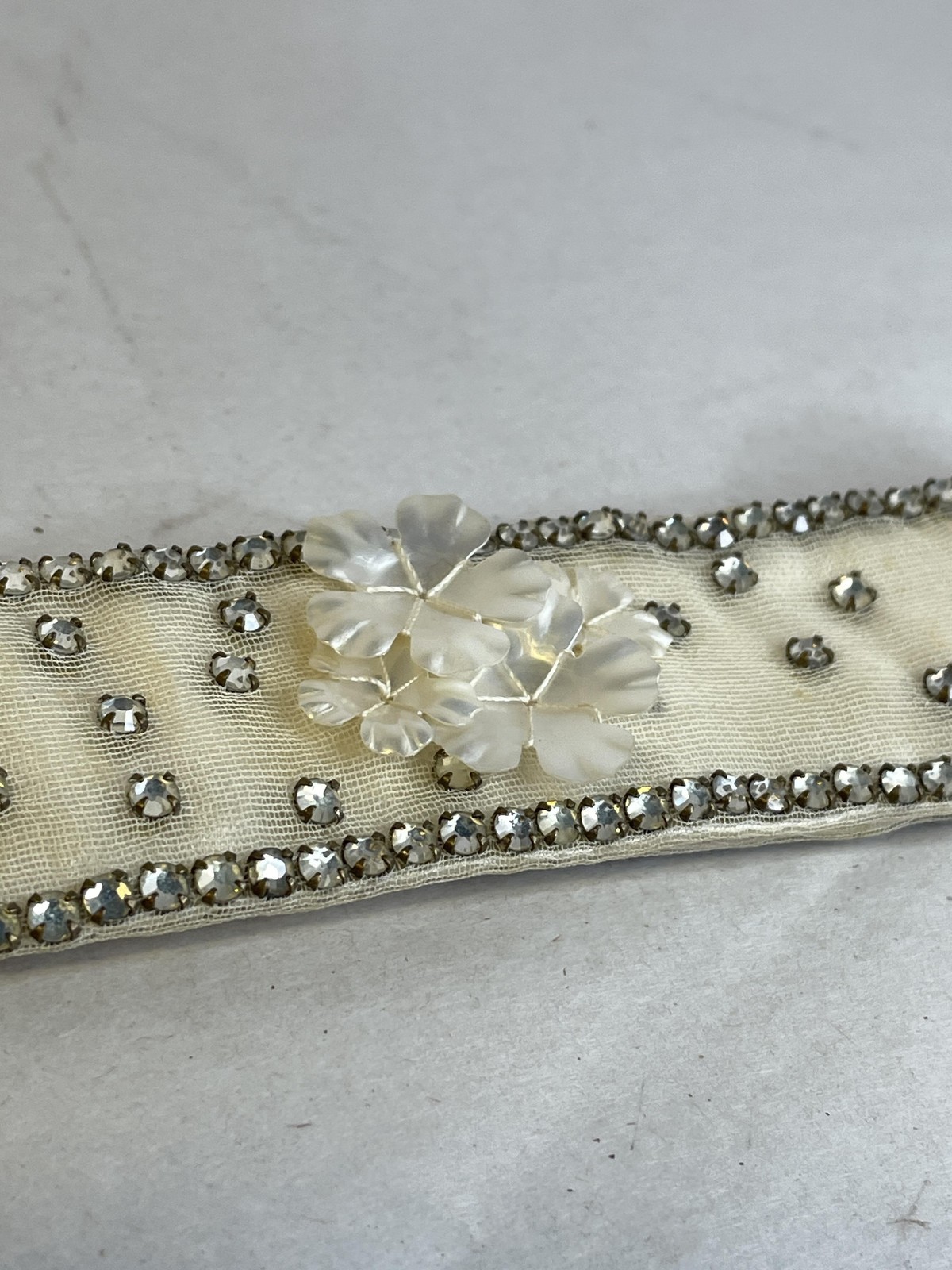 Ivory Satin Beaded Rhinestone Floral Belt Womens Snap Closure Formal Dress Sash