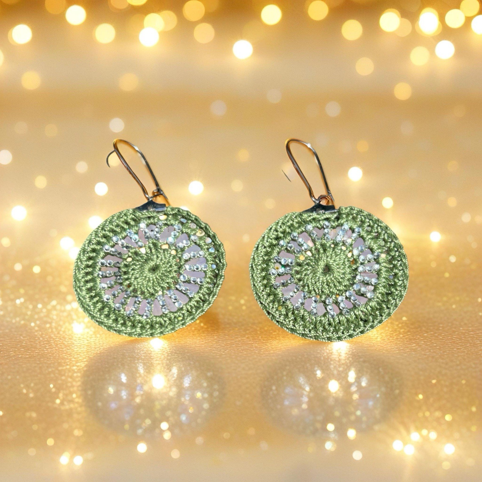 Icy Boho Earrings New Surgical Steel Ear Wire In Olive Green