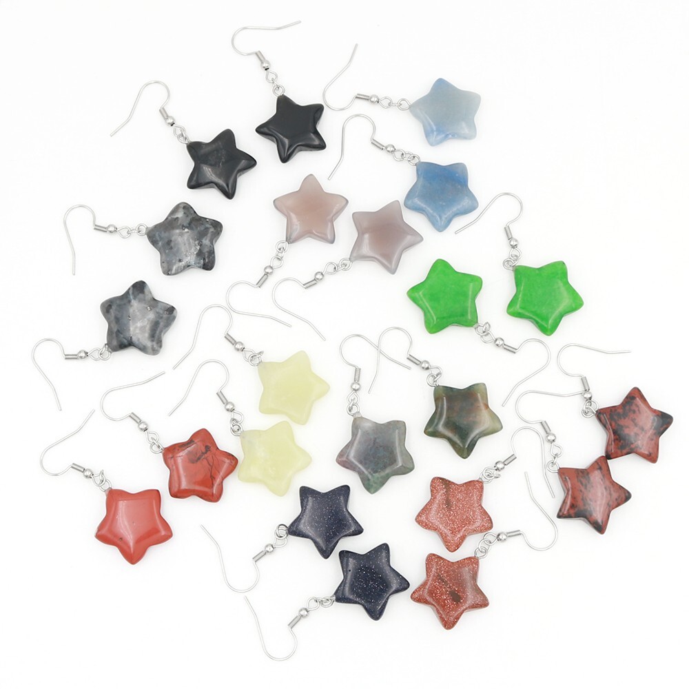 Natural Healing Crystal Silver Star Earrings Jewelry Charms Earrings 20pairs