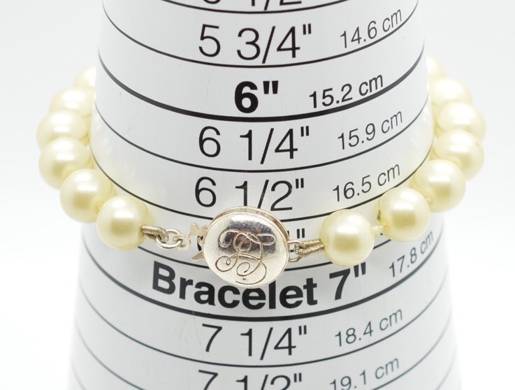 Signed Carolee Lux Sterling Silver Clasp Glass Pearl Bracelet Signed 6.5 Inches