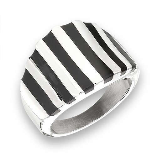 Stainless Steel Wide Band Ring With Black Accents – Free Gift Packaging