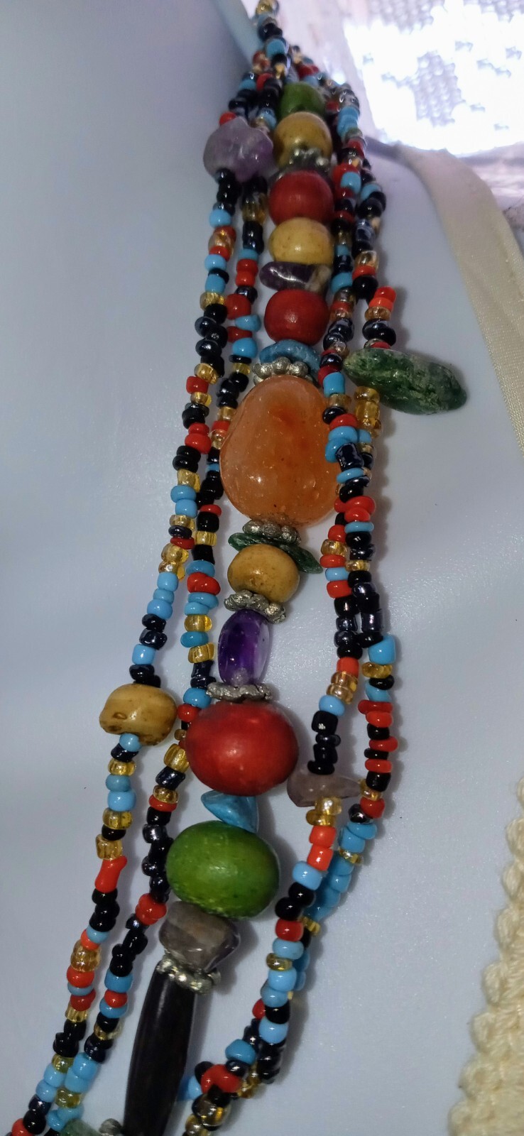 Assorted Multi Strands Mixed Seed Beads Stones Wood Beads Boho Hippie Necklace
