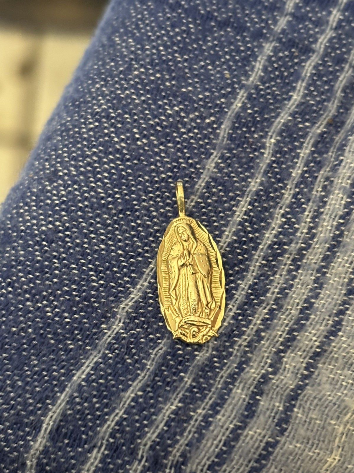14K Yellow Gold Religious Virgin Mary Guadalupe Pendant Charm For Necklace Chain