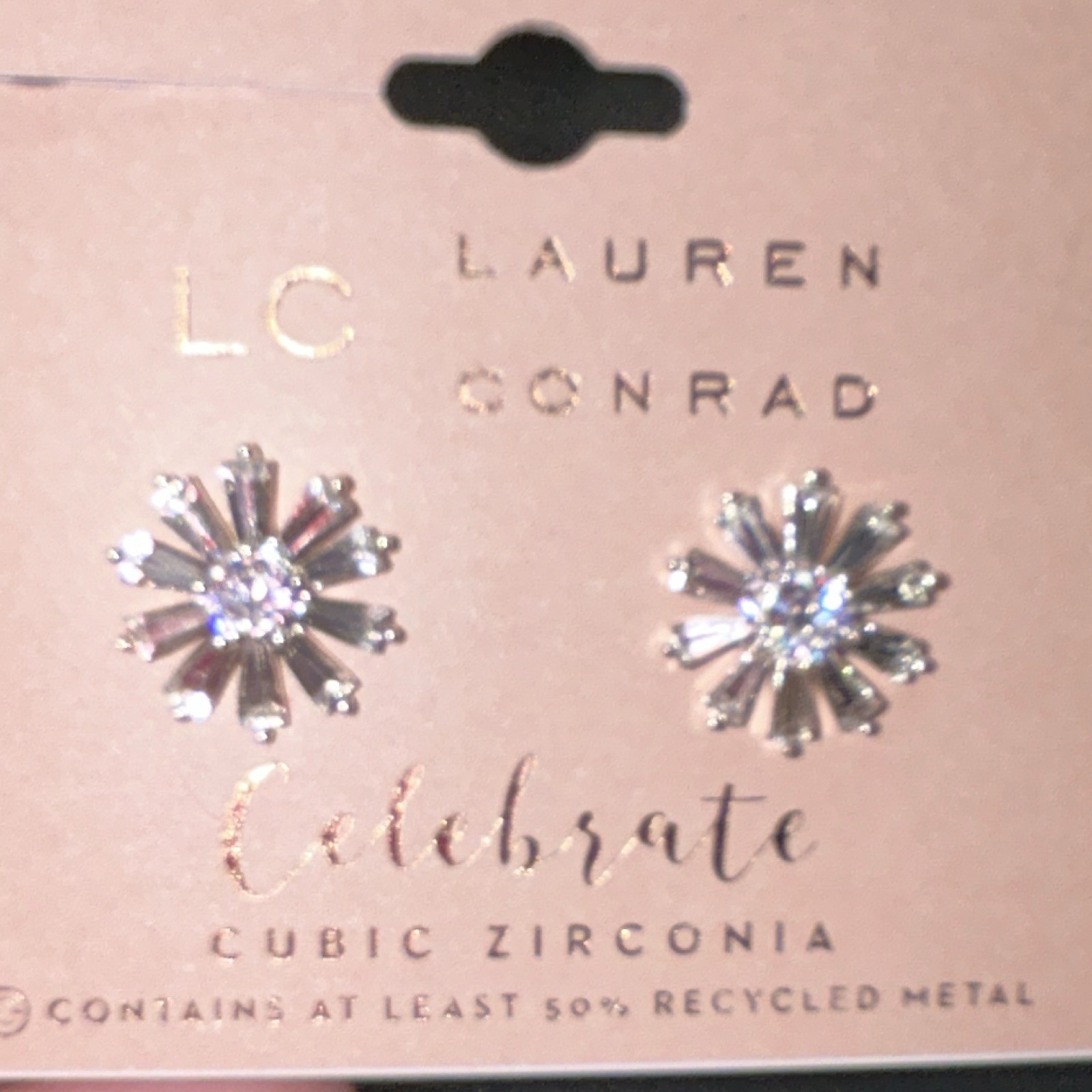 LC Lauren Conrad Flower Stud Earrings Silver Tone Cubic Zirconia Nickel-Free