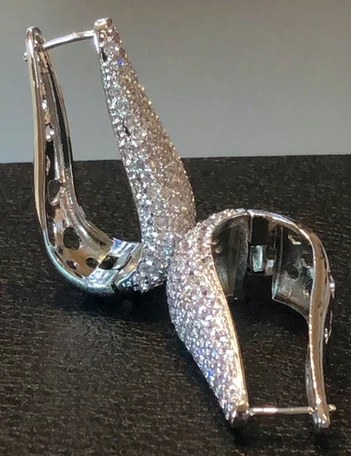 18k White Gold Plated Simulated Diamond Huggie Hoop Earrings Bridal Jewelry Gift