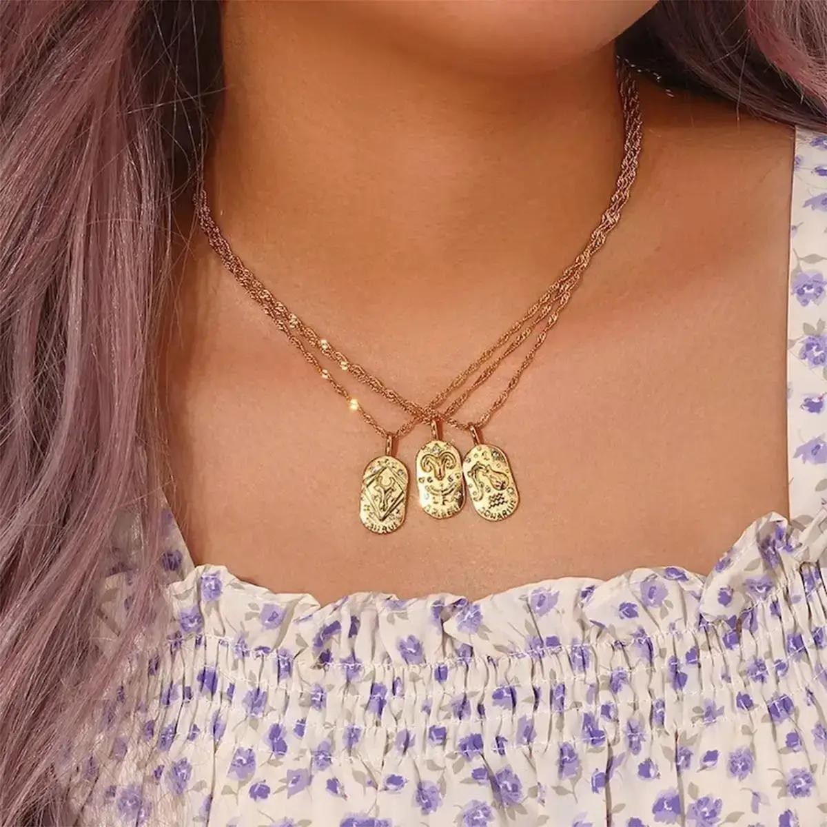 12 constellation necklaces, suitable for women and girls, vintage 18K gold