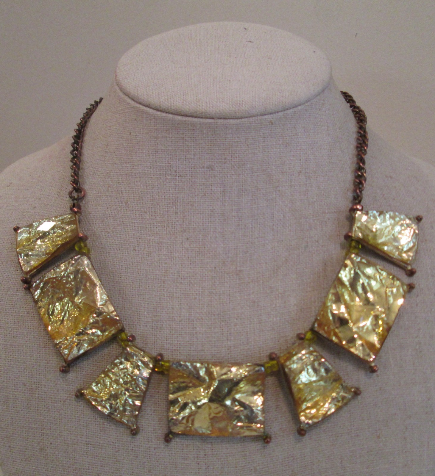 Gold Tone Woman Abstract GOLD Foil Art Fashion Bib Necklace Jewelry