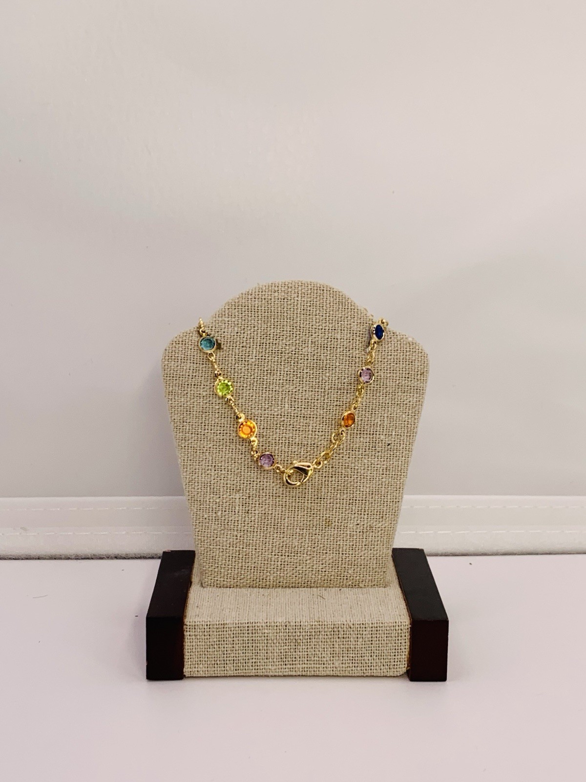 15.2” Long,18k Gold Filled Multi Stone Necklace 4.9mm Wide, 5.12 Gram. (#MSN7)
