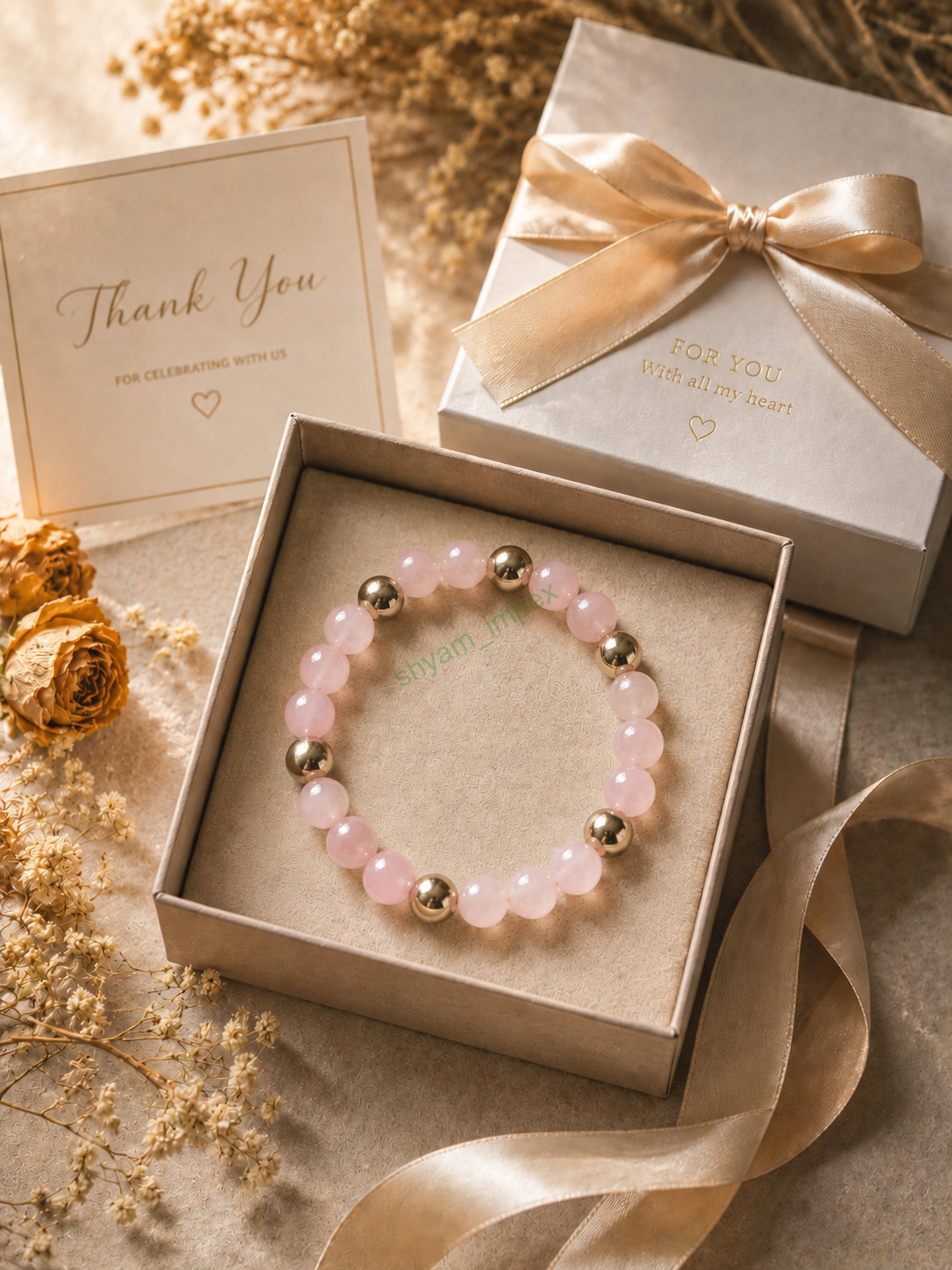Rose Quartz & Hematite Beaded Stretch Bracelet Healing Crystal Love Stone