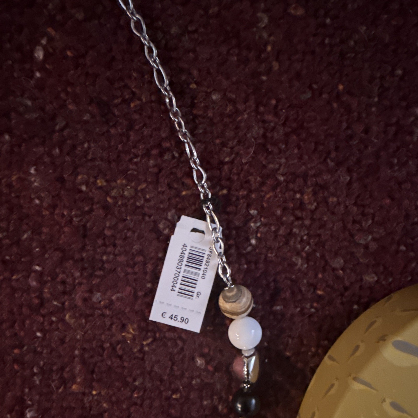 Fossil Signed Silver-Tone Cable Chain Beaded Necklace w/ Lobster Clasp