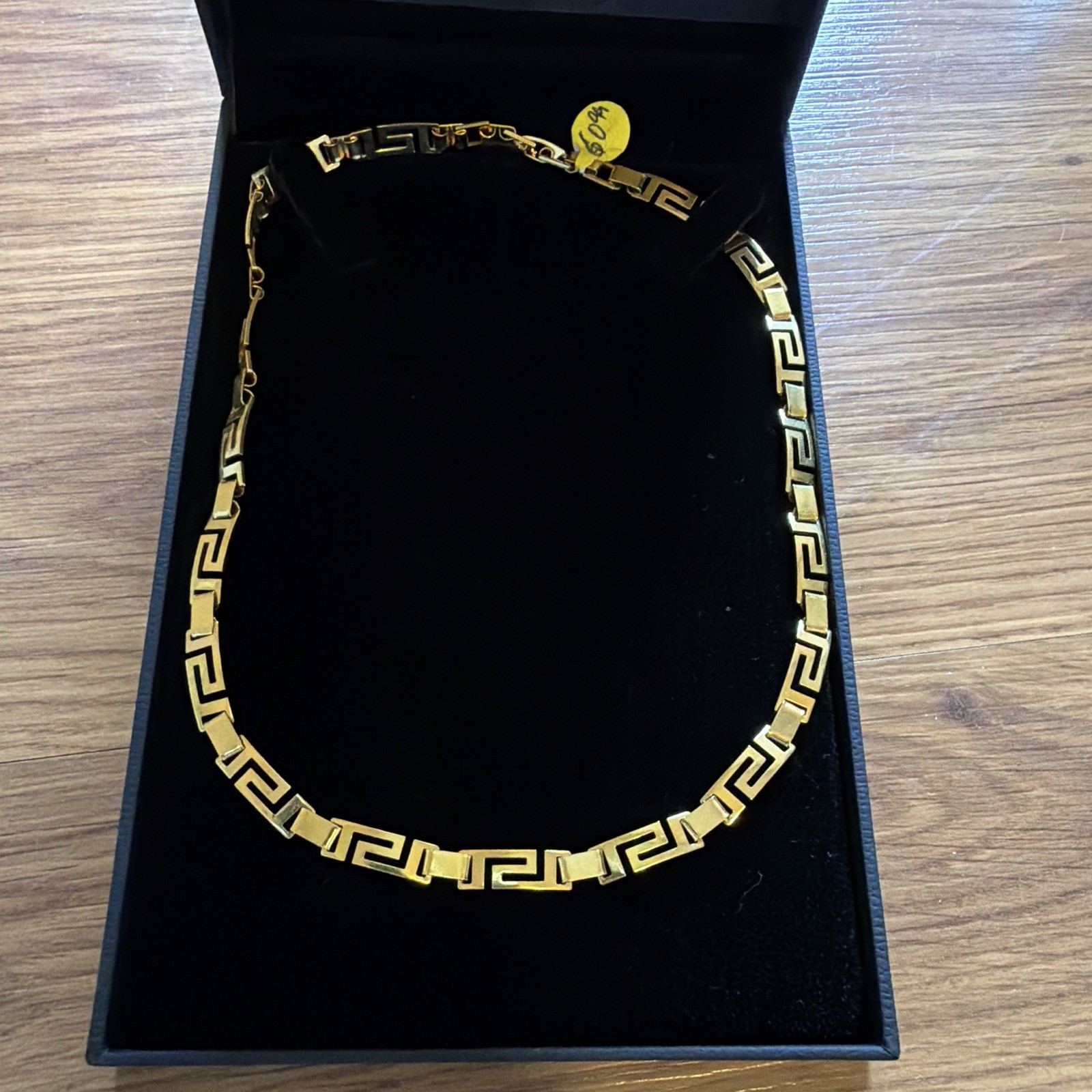Gold filled Greek Key Link Chain Necklace, Box Clasp, Metal, No Stone