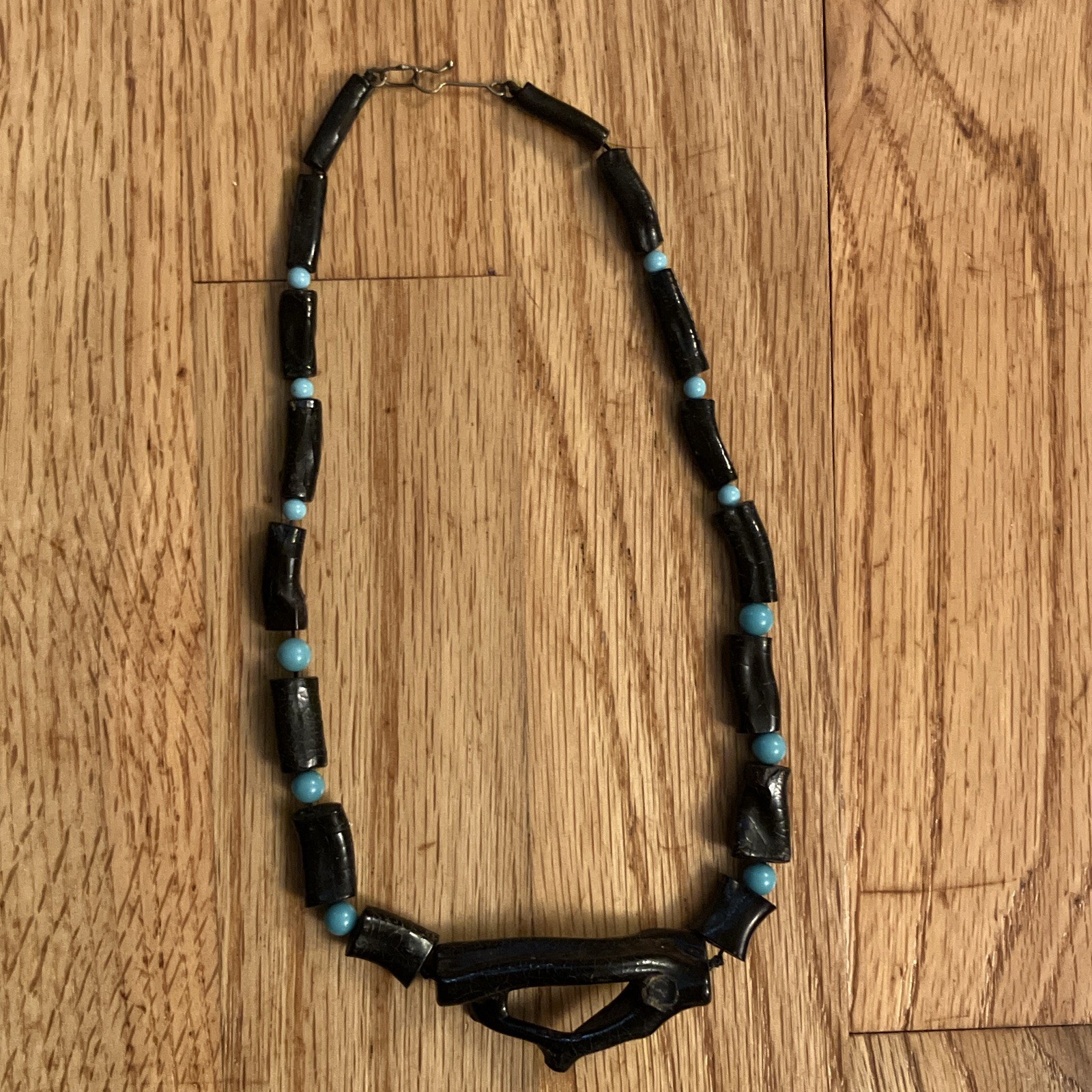Vintage black coral and turquoise necklace