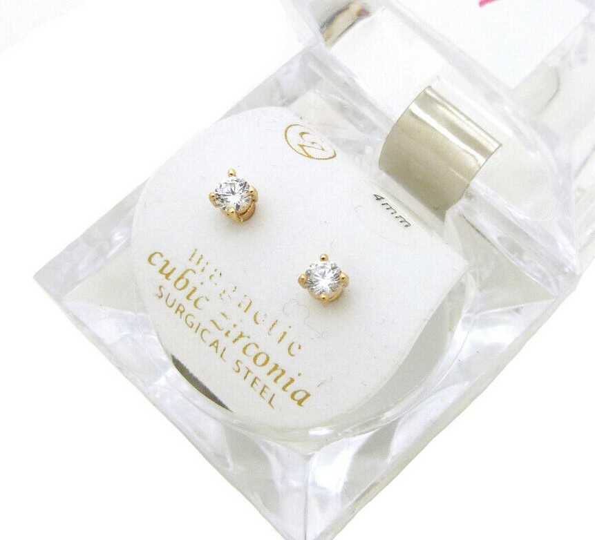 4mm to 10mm Gold Plated Round Shape Cubic Zirconia Magnetic Stud Earring CZRM-G