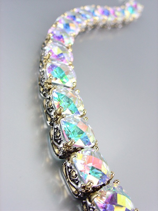 Designer Style Silver Gold Balinese Iridescent AB CZ Crystals Links Bracelet