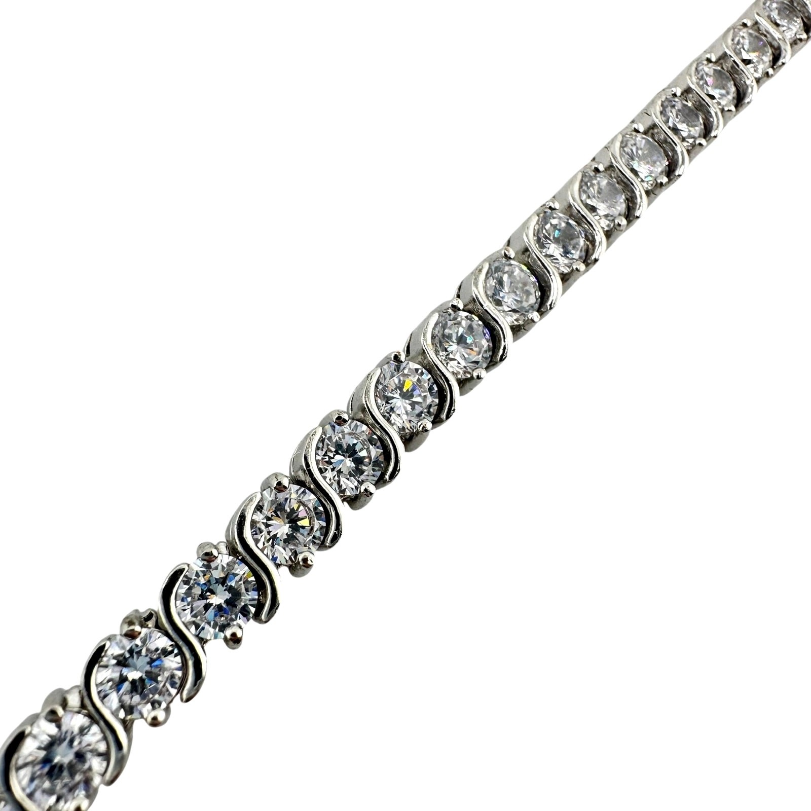Cubic Zirconia Round Brilliant Cut Rhodium Plated Silver Tone Tennis 7″ Bracelet