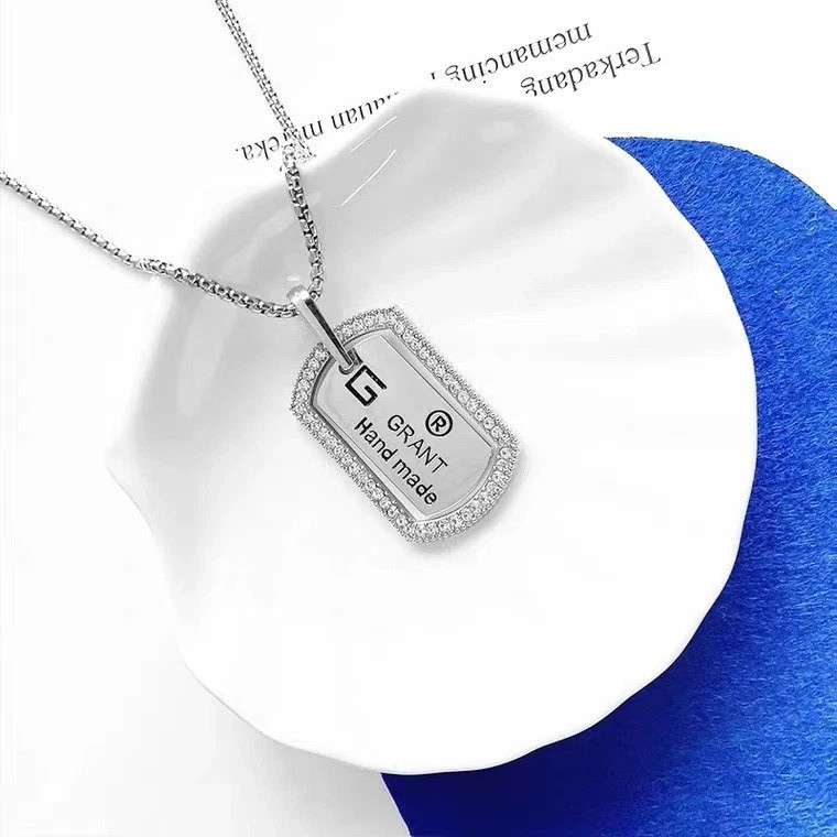 Grant Necklace for Men or Women-Unisex-27 In. Silver Chain w/Pendant & Crystals!