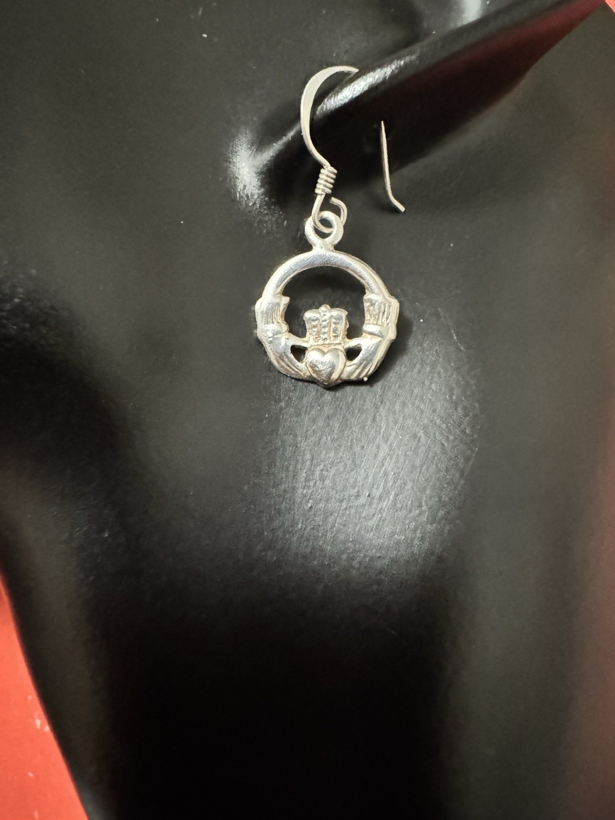 VTG Sterling Silver Lovely Irish Claddagh Set•Necklace•Earrings•Ring• 3PieceSet•