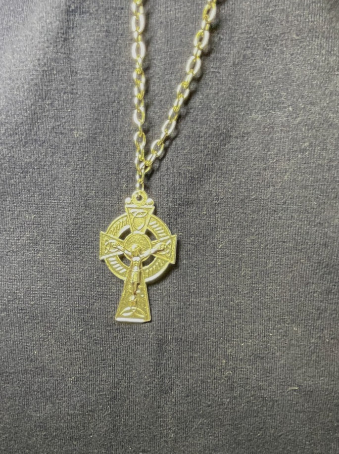 Irish Crucifix Necklace, Silver, 24 ” Chain, Lobster Claw Fastener