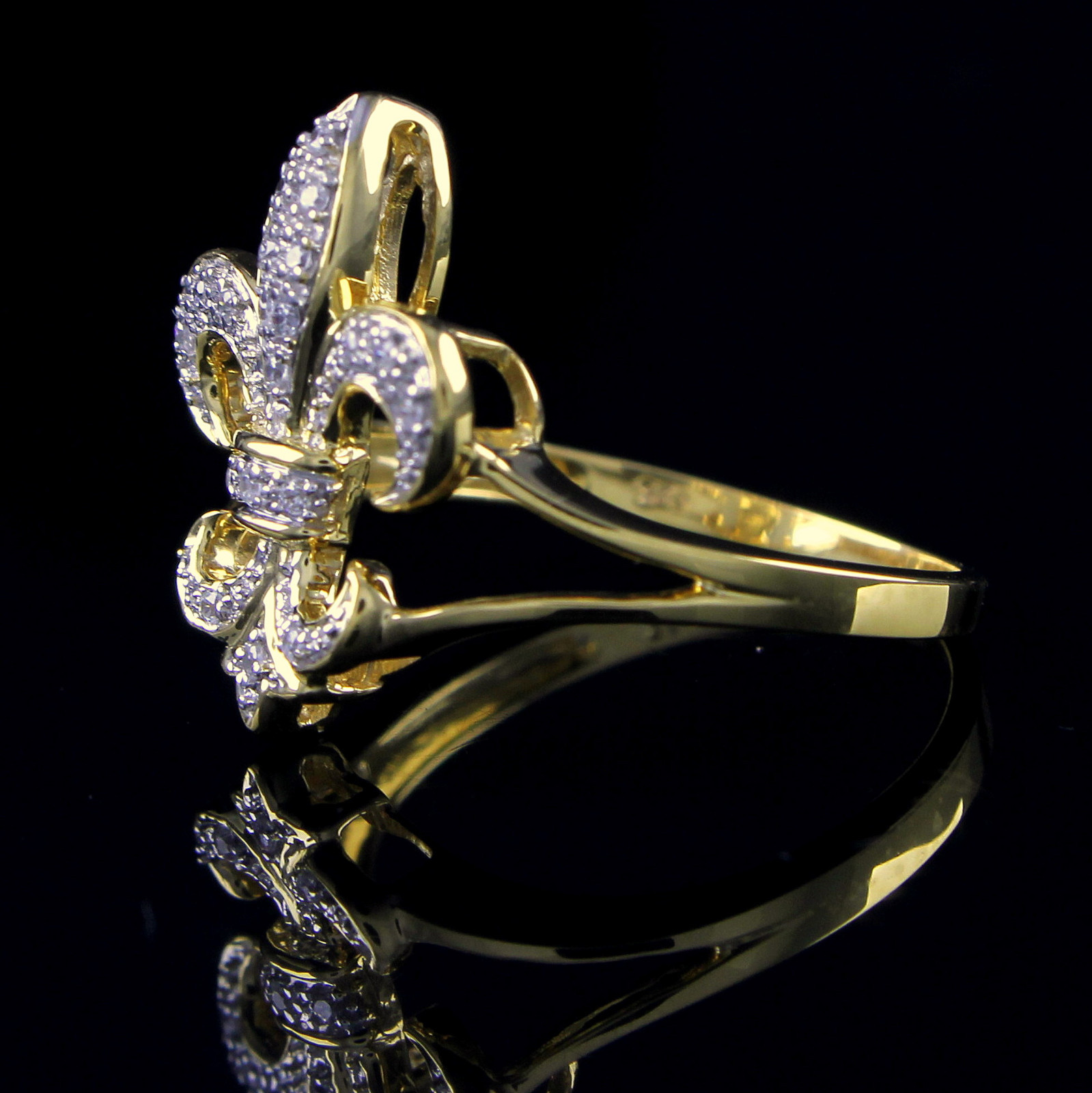 1/5 Ct Round Cut Simulated Diamond Solid Sterling Silver 925 Fleur De Lis Ring