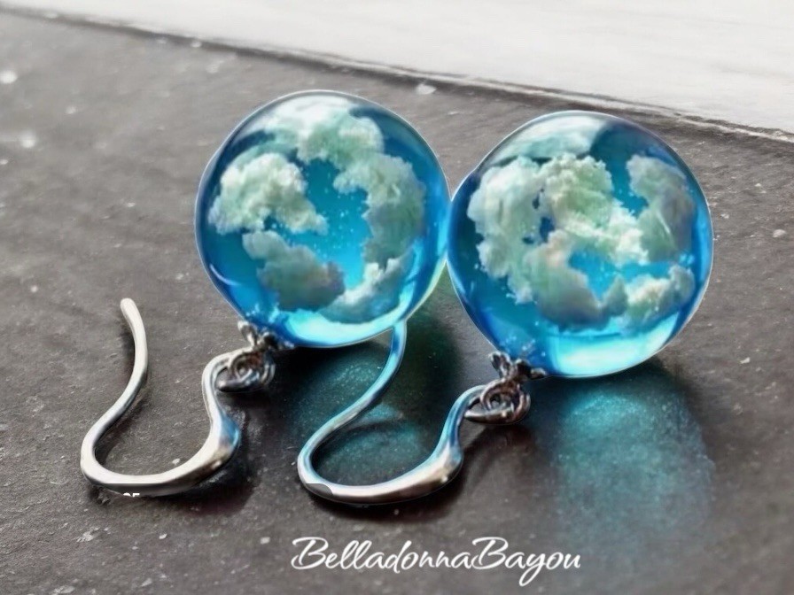 Sterling Silver Blue Cloud Earrings, White Cloud Earrings, Resin Earrings