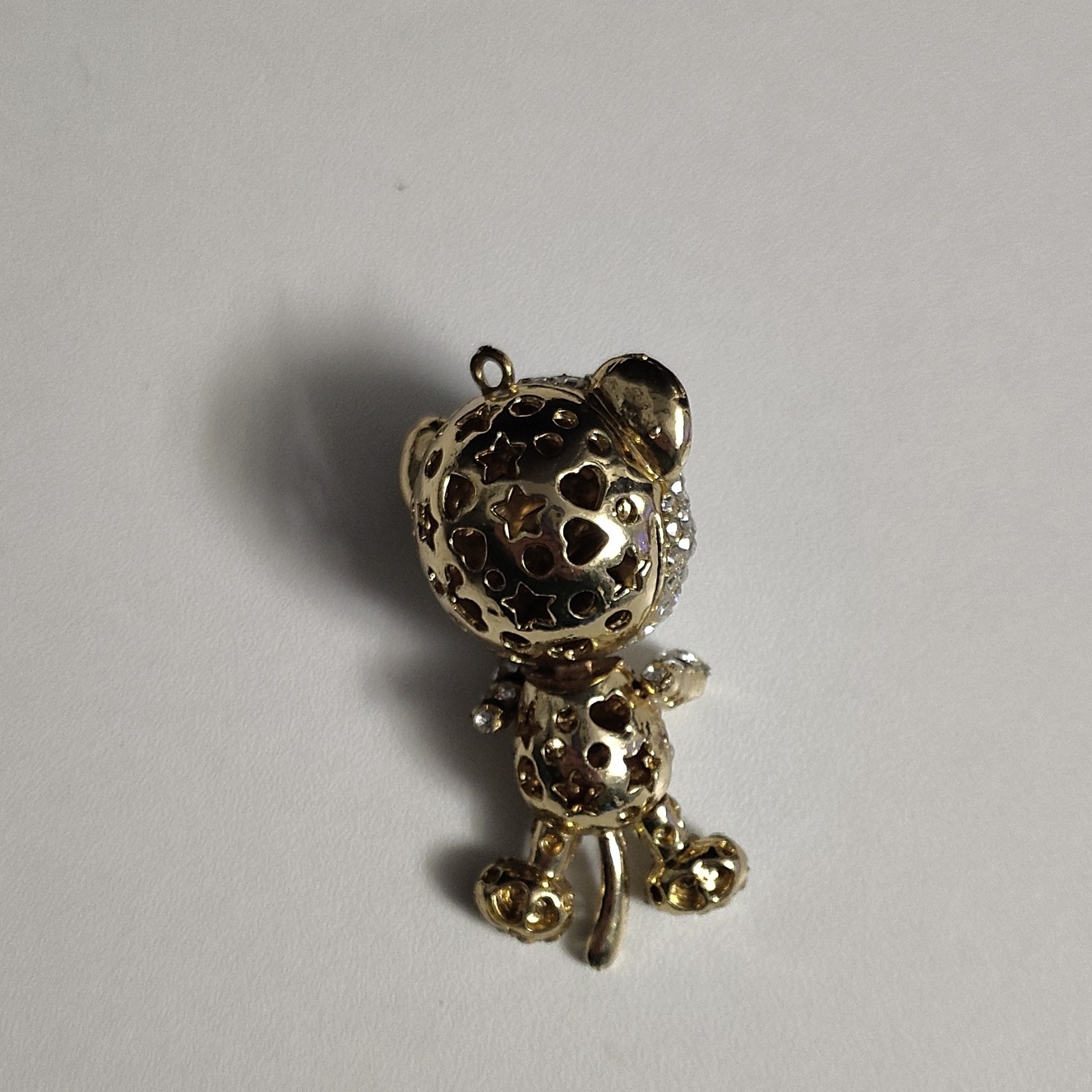 Gold Tone Teddy Bear Pendant Charm Clear Round Rhinestone Crystal Pavé