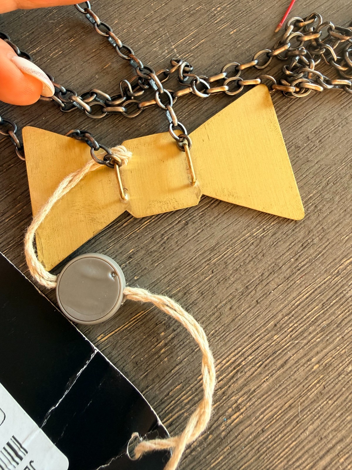 Long Orska Gold-Tone Bow Tie Statement Pandant w Chain Necklace MSRP $364